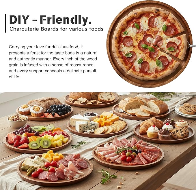 11.7 Inches Round Wooden Tray | Multi-Functional Acacia Wood Serving Tray – Decorative Wooden Round Tray for Home Decor, Charcuterie Board & Coffee Station Organizer for Kitchen Counter