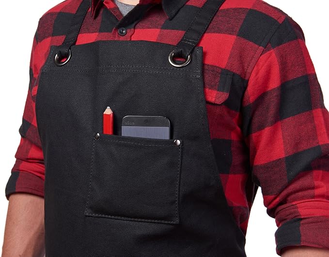 Hudson Durable Goods Heavy Duty Waxed Canvas Apron for Men and Women, Adjustable Crossback Work Apron with Tool Pockets, Water-Resistant - Fits up to XXL, Black - Image 5