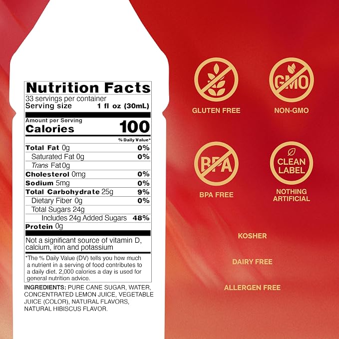Monin - Hibiscus Syrup, Unique Floral Flavor, Great for Cocktails, Teas, & Lemonades, Gluten-Free, Non-GMO (1 Liter) - Image 2