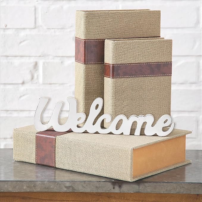 Rustic Wooden Outdoor Welcome Sign for Front Door 15", Wall Hanging White Letter Sign, Farmhouse Entryway Decor for Table, Christmas Signs for Home Decor Living Room Wedding Thanksgiving