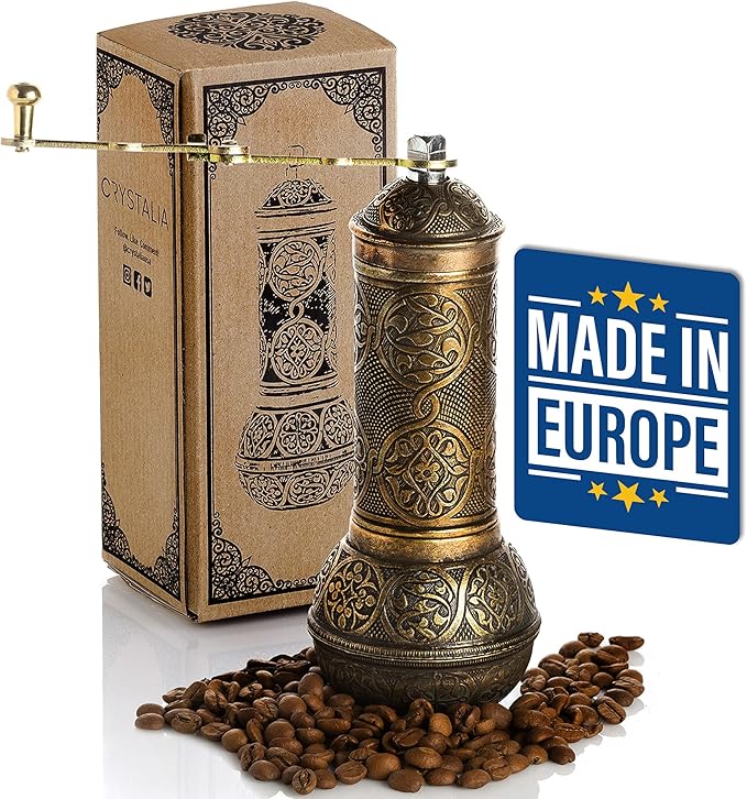 Crystalia Refillable Coffee Grinder, Authentic Manual Mill with Adjustable Grinder, Metal Coffee Mill with Handle, Antique Coffe Grinder with Hand Crank, Adjustable Coarseness