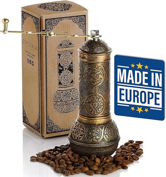 Crystalia Refillable Coffee Grinder, Authentic Manual Mill with Adjustable Grinder, Metal Coffee Mill with Handle, Antique Coffe Grinder with Hand Crank, Adjustable Coarseness