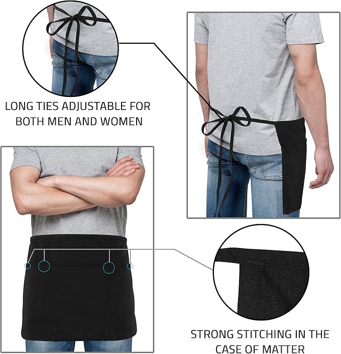 Utopia Wear 4 Pack Server Aprons with 3 Pockets, Waiter and Waitress Waist Aprons for Women with Pockets, Men Short Aprons