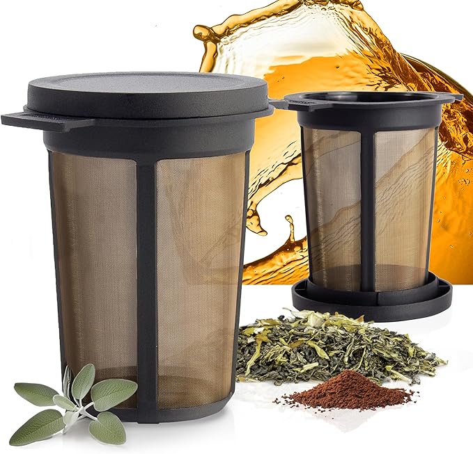 Finum Reusable Stainless Steel Coffee and Tea Infusing Mesh Brewing Basket, Large, Black