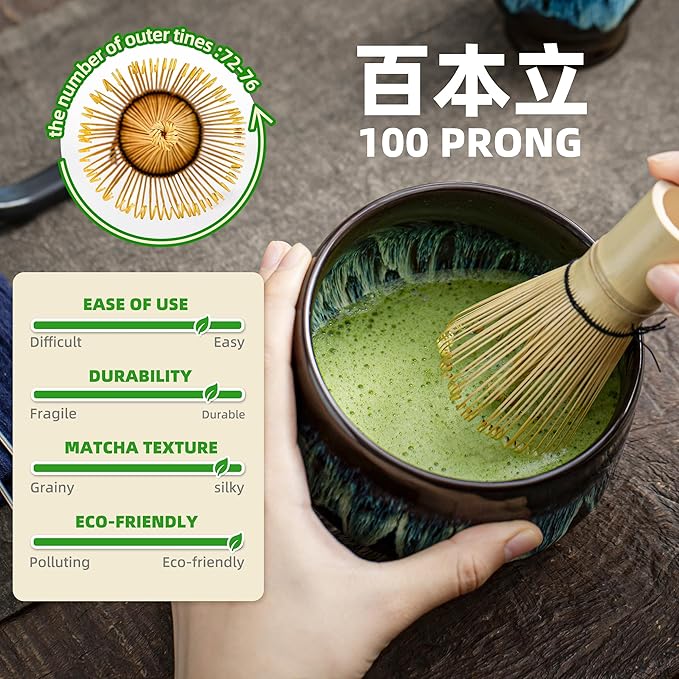 TEANAGOO Matcha Whisk Set, 7 Pcs Matcha Set with Holder/Scoop/Sifter, Matcha Kit for Ceremony, Tradition Tea Set for Making Breakfast/Latte, Matcha Whisk Set and Ceramic Bowl, Gift for Friend/Family