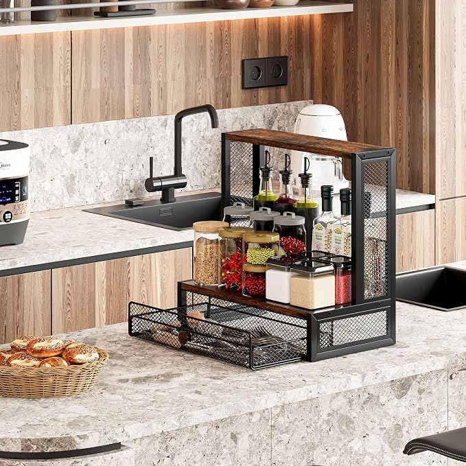 TQVAI Coffee Bar Organizer, Countertop Coffee Station with Drip Mat and Sliding Pods Drawer, Coffee Press Stand Compatible for Original/Go/XL Model Flow Control Filter Cap Scoop, Black/Antique - Image 4