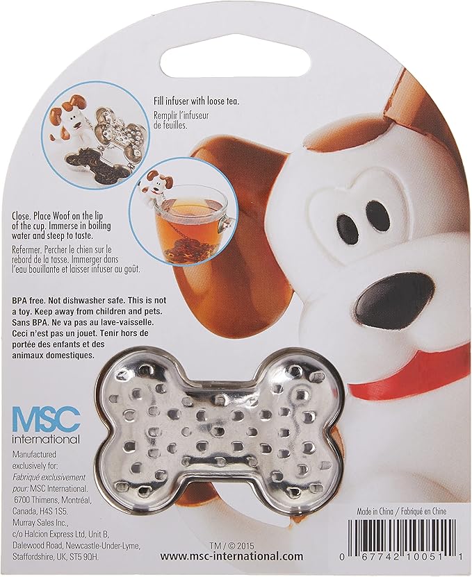 Joie Woof Tea Ball Infuser, Steep and Strain Loose Leaf Tea, Securely Sits on Side of Mug, Cute Dog Design, Stainless Steel, BPA-Free