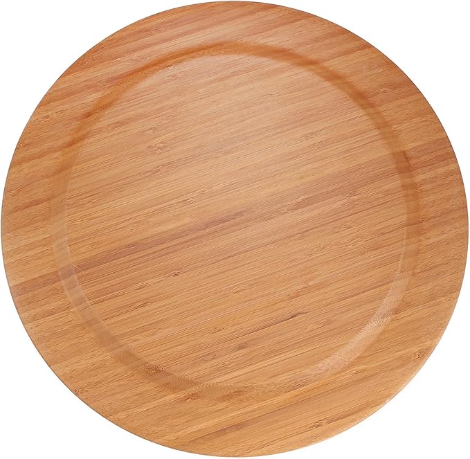 BambooMN 13" Dia Bamboo Reusable Dinnerware Charger Round Plates for Catered Events, Holidays, or Home Use Supplies, 4 Pcs