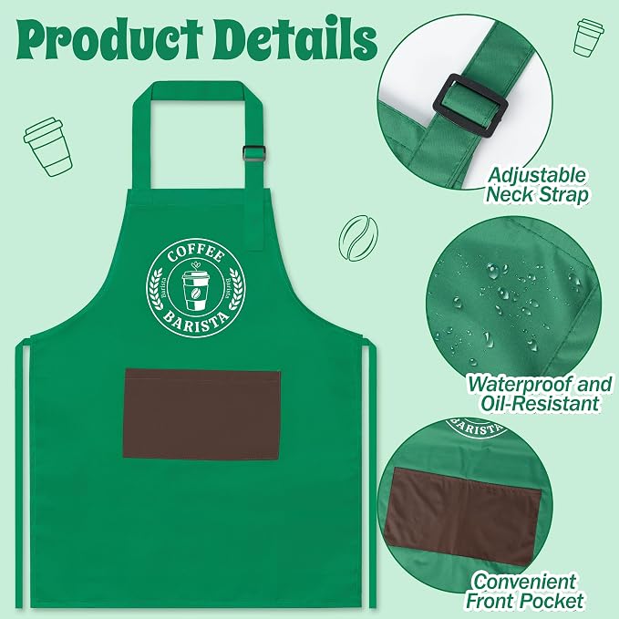 Halloween Coffee Costume Set - Barista Uniforms for Adults | Waterproof Green Aprons, Name Tag, Hairband, Café Attendant Uniform for Adults, Halloween Costume for Party, Role Play Events - Image 3