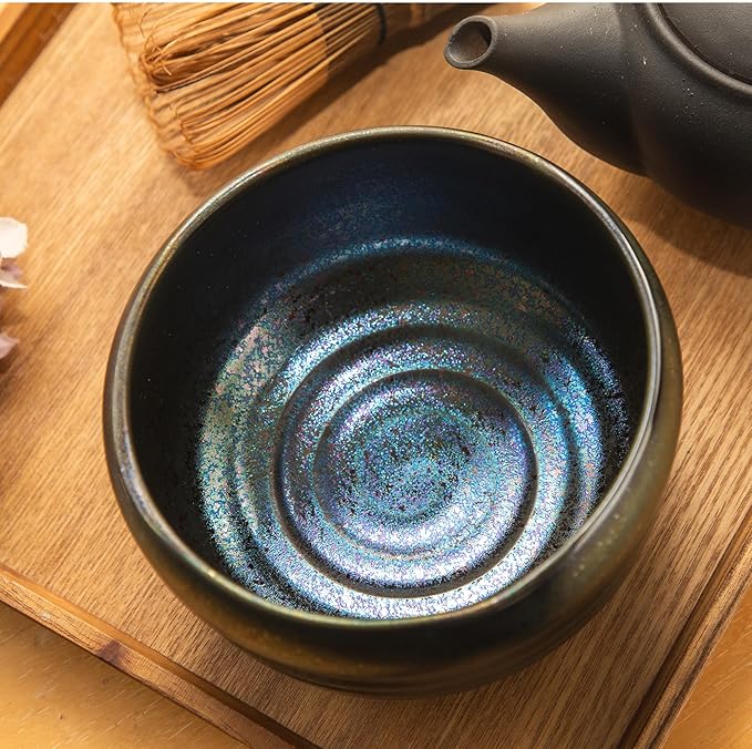 Asayu Japan Matcha Bowl, Handcrafted Starry Night Blue Japanese Ceramic Chawan, Microwave and Dishwasher Safe for Tea Ceremoney, Green Tea, Mino Pottery - Sazanami