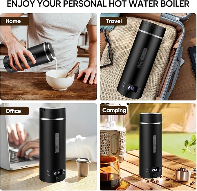 Travel Electric Kettle Portable Small Hot Water Boiling Tea Coffee Warmer Heater 450ML, 316 Stainless Steel, 4 Temperature Presets LCD Display Fast Boiler & Auto Shut-Off & Boil Dry Protection (Black)