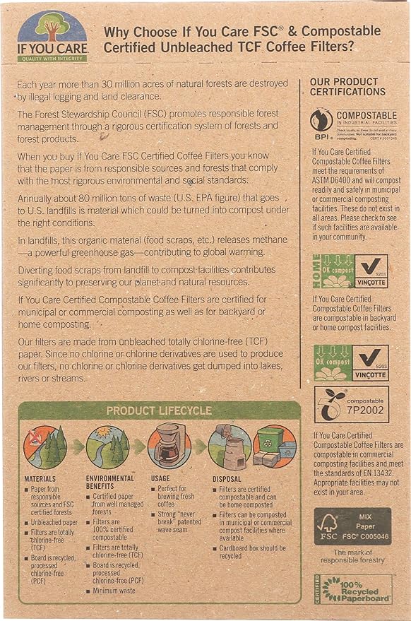 If You Care # 4 Cone Shaped Unbleached All Natural Compostable Coffee Filters, 100 Count (Pack of 1), Chlorine Free