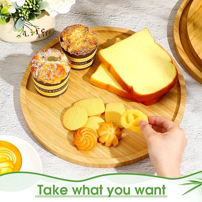Meanplan Bamboo Tray - 5 Pcs Wood Plates, Round Charcuterie Board & Serving Platter with Rim for Kitchen, Fruit, Bread, Salad, Coffee Table, Home, Hotel, Restaurant (8 Inch)
