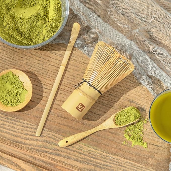 Restaurantware-Dojo Matcha Tea Whisk Set, 3-Piece Traditional Matcha Brush Set - Includes Whisk (Chasen), Scoop (Chashaku), And Spoon, Durable, Bamboo Matcha Making Set, Heat-Resistant, Sustainable