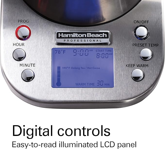 Hamilton Beach Professional Digital LCD Temperature Control Electric Tea Kettle, Water Boiler & Heater, 1.7 Liter, Fast Boiling 1500 Watts, Cordless, Auto-Shutoff & Boil-Dry Protection, Silver (41028)