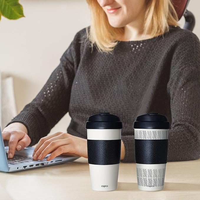 Copco 5237160 Reusable, Insulated Double Wall Travel Mugs 16-ounce White/Black, 2 Count (Pack of 6)
