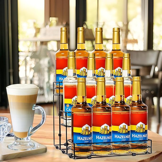 12 Bottles Coffee Syrup Rack Organizer, Coffee Syrup Stand Holder, 3 Tier Coffee Syrup Organizer for Coffee Bar Station, Wine Rack for Countertop, Bottle Display Shelf for Cocktail, Dressing
