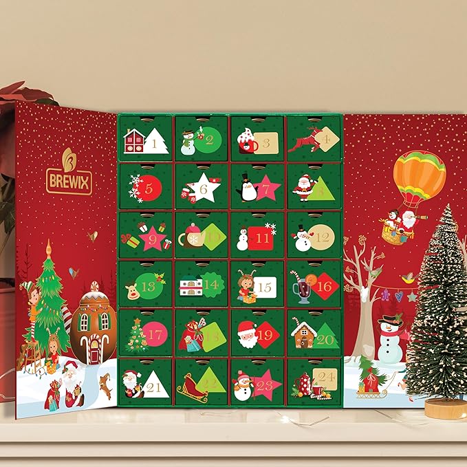 BREWIX, 2025 Advent Calendar Loose Tea Set | 24 Delightful Black & Green Tea Infusions in Golden Tin Caddies - Holiday Gift Box | Advent Calendar 2025 for Adults | Christmas Gift Idea for Tea Lovers, Christmas Countdown Set | Holiday Variety Sampler fo...
