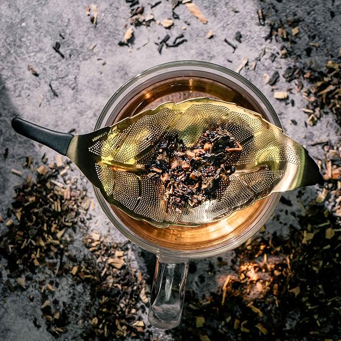 Gold Tea Strainers For Loose Tea Mesh Tea Strainer Stainless Steel Reusable Leaf Shape Tea Infuser Loose Leaf Tea Strainer Tea Filter Mesh