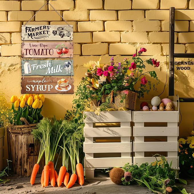 4 Pcs Wooden Signs For Farmers' Markets, Signs For Fresh Food In Farmers' Markets, Kitchen And Cafe Bar Decorations, Wall Decorations Artwork,Rustic Wooden Decorative Gifts (Color 3) - Image 4