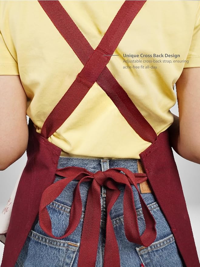 Cotton Crossback Apron with Waterproof Lining, 2 Pockets, Adjustable Water-Resistant Chef Apron - Image 4