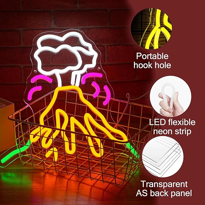 Volcano Eruption Neon Sign Adjustable Multi-colored Volcano Light Up Sign Usb Powered LED Game Neon Sign for Bedroom Game Room Bar Pub Party Man Cave Wall Decor (12.6 * 12.6 in)