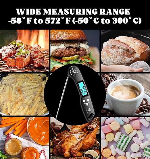 DOQAUS Digital Meat Thermometer, Instant Read Food Thermometer for Cooking with Backlit & Auto-Rotating Display, 4.6” Probe for Grilling, Baking, and Perfect BBQ - Black