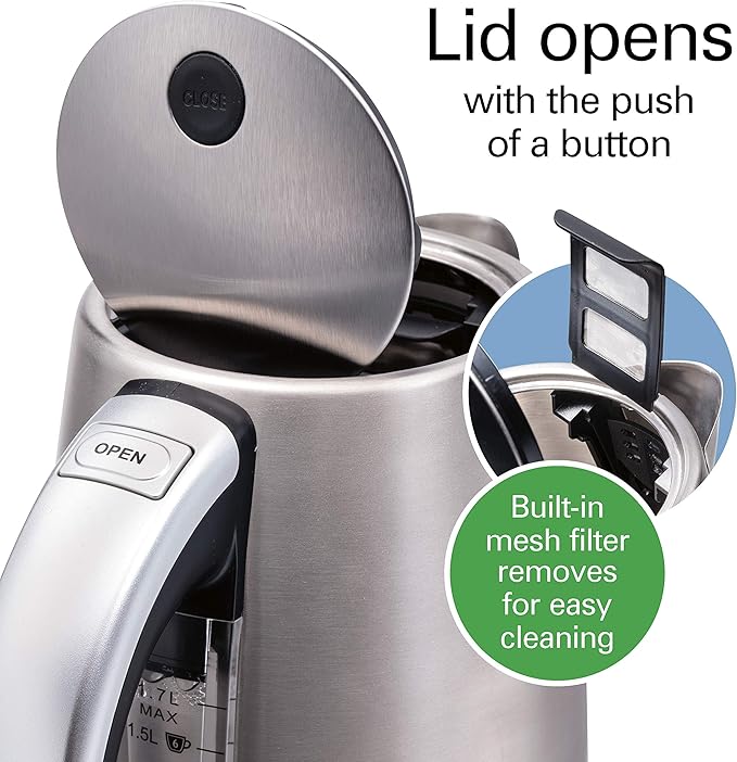 Hamilton Beach Professional Digital LCD Temperature Control Electric Tea Kettle, Water Boiler & Heater, 1.7 Liter, Fast Boiling 1500 Watts, Cordless, Auto-Shutoff & Boil-Dry Protection, Silver (41028)