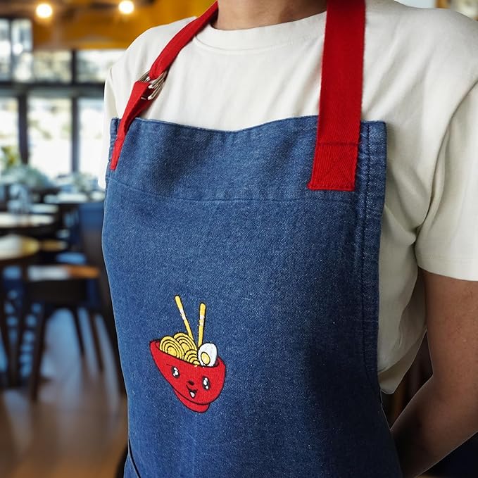 100% Cotton Printed Kitchen Apron with 2 Pockets for Men and Women – Adjustable Chef Apron - Machine Washable