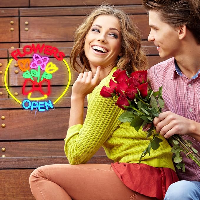 Flowers Open Neon Sign for Business Decor Dimmable Beautiful Flower Shop Neon Light Sign Bright Open Light up Sign for Florist Garden Supermarket Souvenir Store Bar Home Party Window Art Wall - Image 7