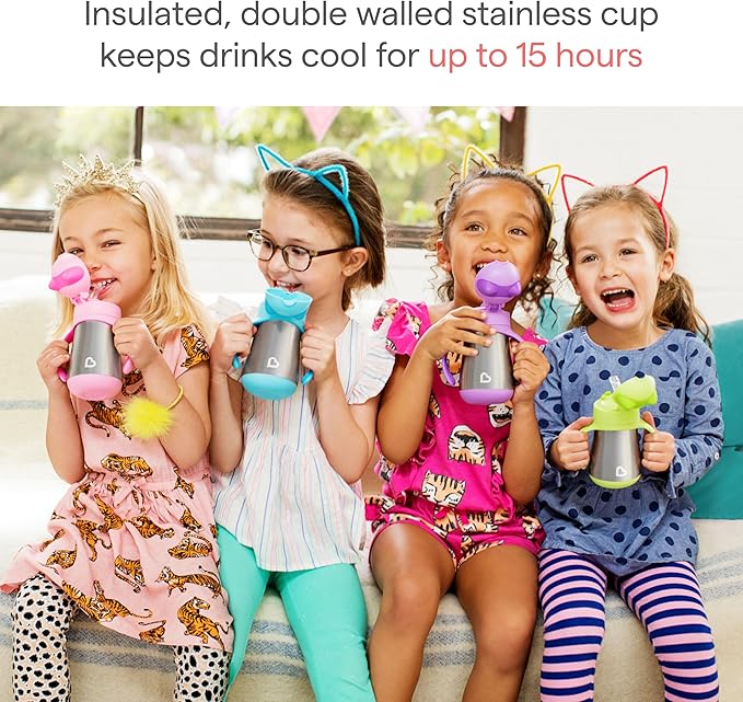 Munchkin Cool Cat Sippy Cup with Straw for Toddlers, Stainless Steel Straw Cup, 8 Ounce, Blue