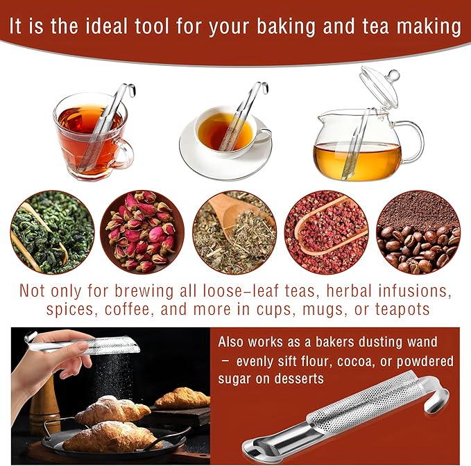 304 Stainless Steel Tea Infuser for Loose Leaf Tea Steeper,Tea Strainer,Food-Grade Fine Mesh Tea Diffuser Set w/Cleaning Brush for Single-Cup Brewing;Sifter for Flour,Matcha,Coffee,Spices,Seasonings