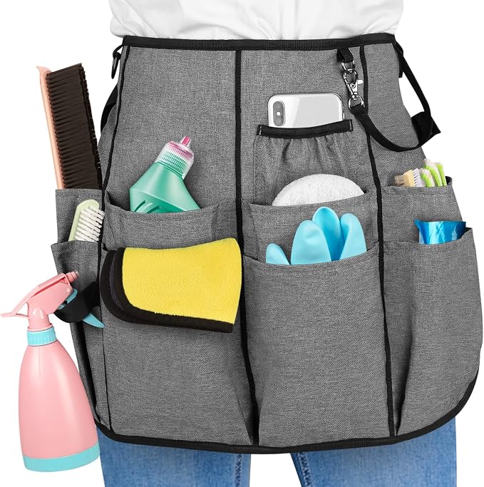 LoDrid Professional Cleaning Apron with 9 Pockets and Waist Belt, Gray | Adjustable Cleaning Caddy Aprons for Cleaning Work of House Hotel by LoDridDirect