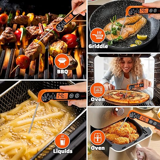 Digital Meat Thermometer Gifts for Chefs Instant Read - Ultra Fast 1s Reading, Waterproof with Backlight & Motion Sensor for BBQ, Grilling, Smoker, Candy, Oil, Chef Gifts (Orange)