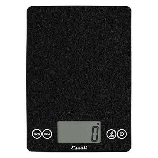 Escali Arti Glass Food Scale Digital Countertop Kitchen, Baking and Cooking Scale with Nutrition and Calorie Counter, 15-Pound Capacity, 9" x 6.5" x .75", Black