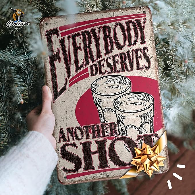 Vintage Bar Cool Things Shop Room Decor | Funny Stupid Man Cave Wall Tin Sign Stuff Poster For Home House Coffee Garage | Metal Retro Sign Everybody Deserves Another Shot Tin sign - Image 2