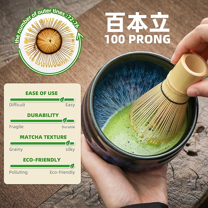 TEANAGOO 7 Pcs Matcha Whisk Set, Matcha Set for Ceremony, Matcha Kit Junware-Blue, Matcha Tea Set for Making Breakfast/Latte, Matcha Whisk Gift Set and Bowl with All Accessories