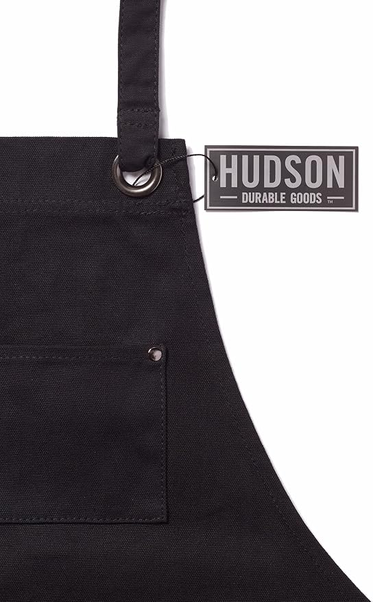 Hudson Durable Goods Heavy Duty Waxed Canvas Apron for Men and Women, Adjustable Crossback Work Apron with Tool Pockets, Water-Resistant - Fits up to XXL, Black - Image 8