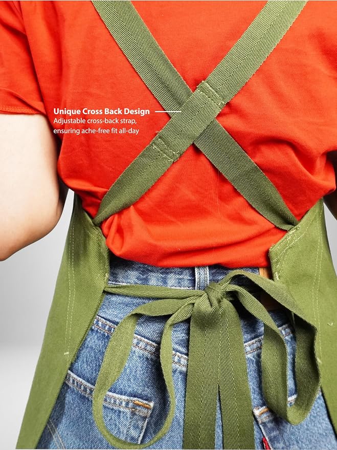 Cotton Crossback Apron with Waterproof Lining, 2 Pockets, Adjustable Water-Resistant Chef Apron - Image 5