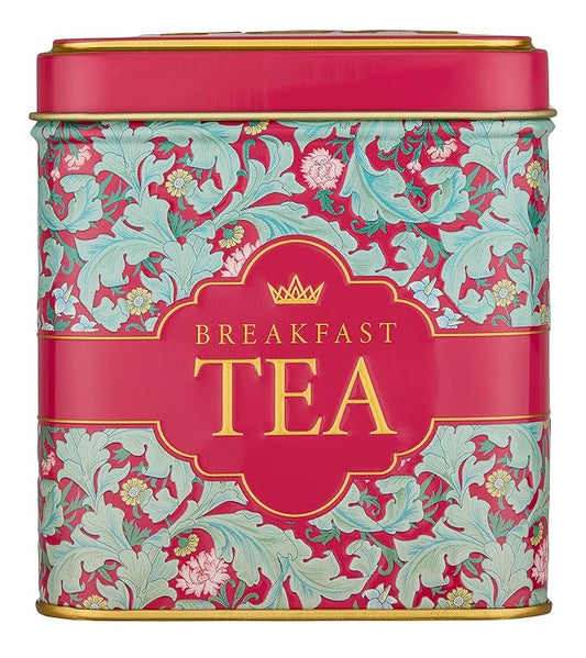 New English Teas Victorian Garden Tea Tin with 32 English Breakfast Teabags – Tapestry Inspired Tin with Decorative Pink Florals