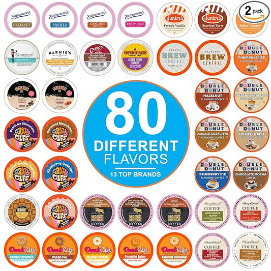 Crazy Cups Flavored Coffee Pods Variety Pack for Keurig K Cups Brewers, Assorted Flavored Coffee Sampler, 80 Count