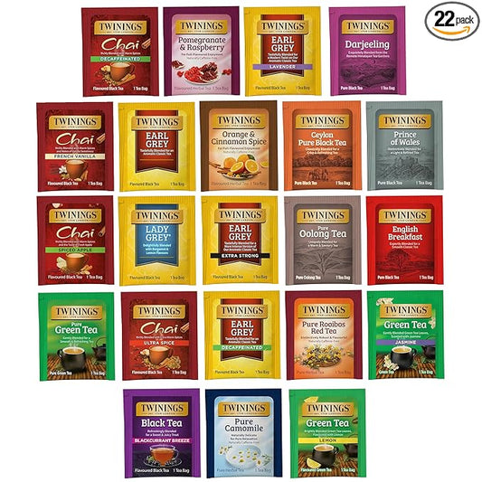 Twinings Tea Bag Sampler Assortment in Giftable Box, Variety Pack (22 Count), 22 Unique Flavours for Tea Lovers: Women, Men, Couples, Family, Friends, Coworkers