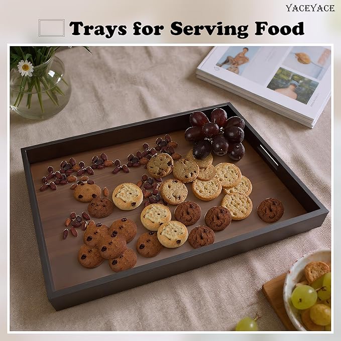 Wood Serving Tray, 13"x8.7"x1.5" Small Food Tray for Party, Dining, Home Decor, Bed, Bathroom, Living Room, Drink, Coffee Table