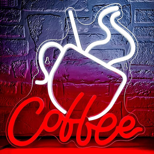 Coffee Neon Sign for Wall Decor Coffee LED Neon Light for Business Sign Led Lights for Cafe Station Store Bistro Cafe Bar Shop Restaurant Shop Party Kitchen Art Wall Decor Size 12.0 * 12.7in(XD080)