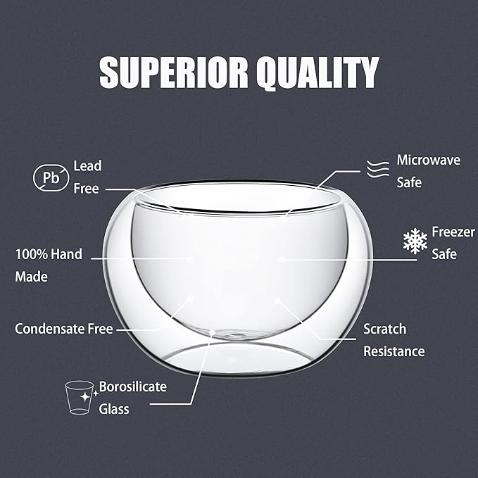 PunPun 2.7oz. 80ml Double Wall Borosilicate Glass Tea Cups Espresso Cups Heatproof Insulating Teacups glass Set of 4