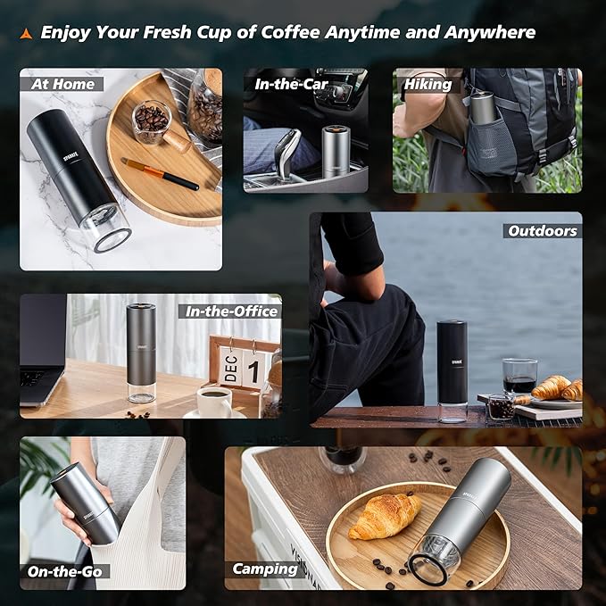 Portable Electric Coffee Grinder, Rechargeable Wireless Handheld Grinder with Stainless Steel Conical Burr, Adjustable Grind Settings, for Espresso, Moka, Pour Over, French Press, Cold Brew