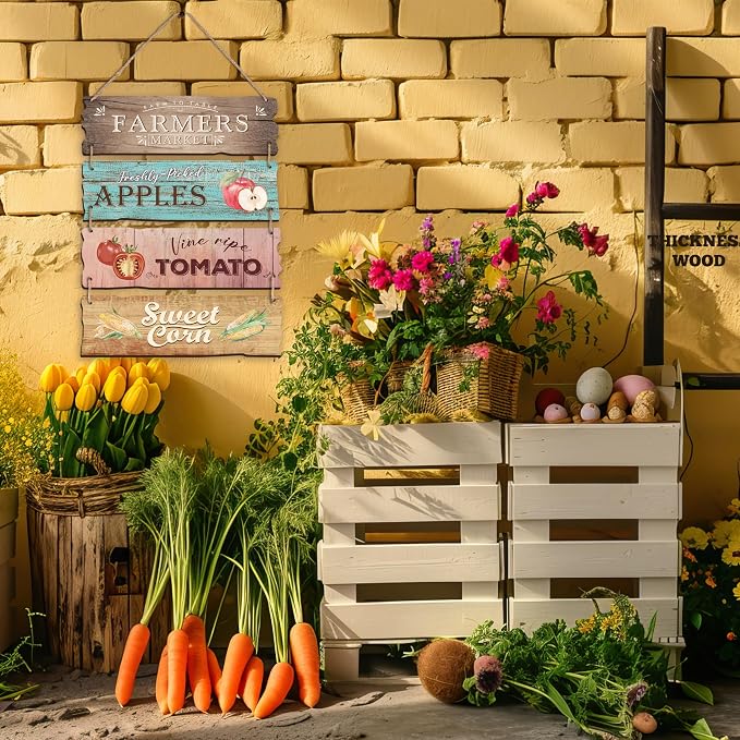 4 Pcs Wooden Signs For Farmers' Markets, Signs For Fresh Food In Farmers' Markets, Kitchen And Cafe Bar Decorations, Wall Decorations Artwork,Rustic Wooden Decorative Gifts-01 - Image 4