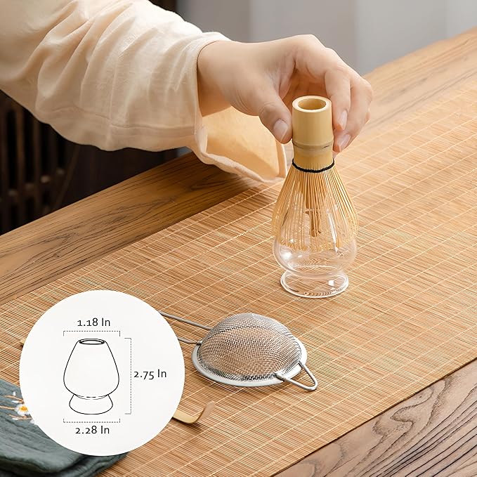 Matcha Bowl with Spout, Matcha Whisk Holder, Glass Matcha Bowl and Whisk Holder Set, Exquisite Matcha Set for Tea Ceremony