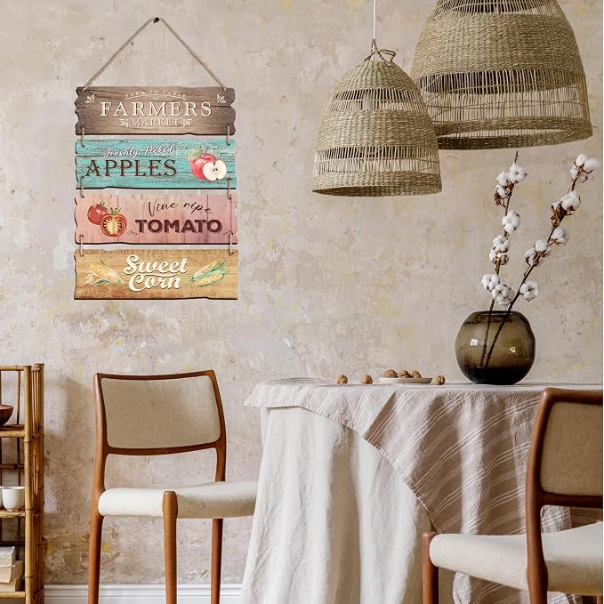4 Pcs Wooden Signs For Farmers' Markets, Signs For Fresh Food In Farmers' Markets, Kitchen And Cafe Bar Decorations, Wall Decorations Artwork,Rustic Wooden Decorative Gifts-01 - Image 5