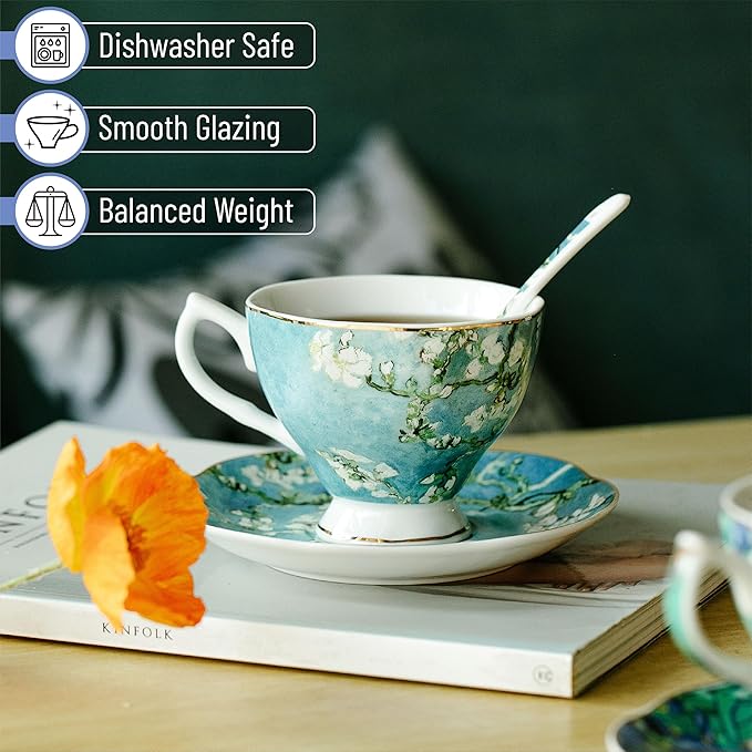 BTaT Porcelain Tea Cup Set - 6 Pieces, Includes Spoons